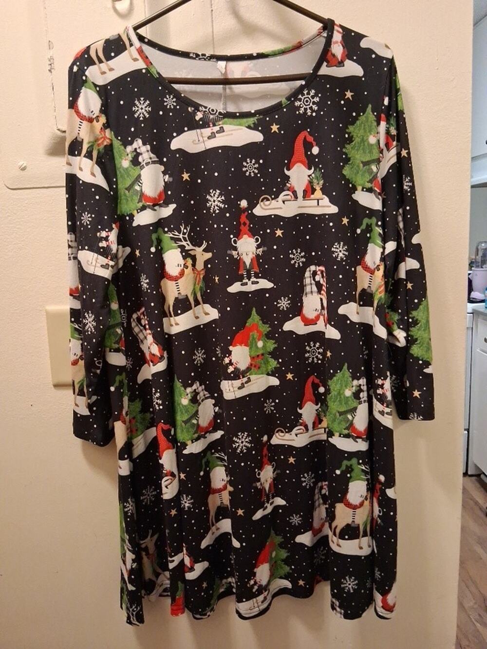 Enmain Womens Christmas Gnomes Loose Fit Tunic Top 3/4 Long Sleeve, Size XL